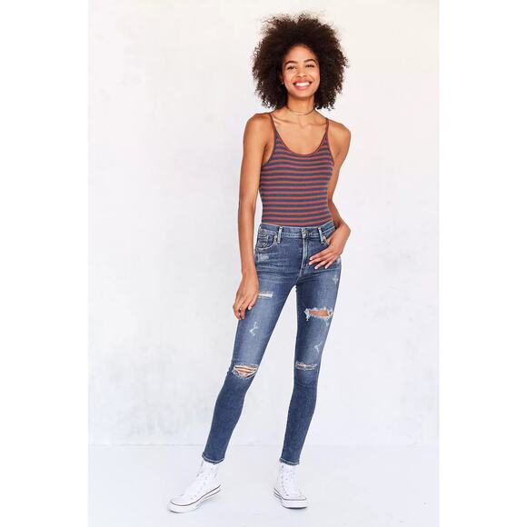 AGolde A Golde Blue Sophie High-Rise Distressed Skinny Jeans Size 24 - Picture 1 of 16